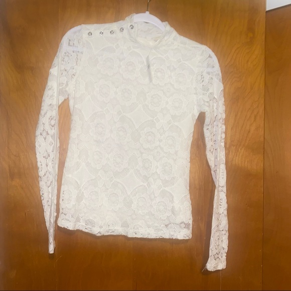 New Maeve Anthropologie ivory Lace Mock Neck long sleeve Top size xs - Picture 7 of 7